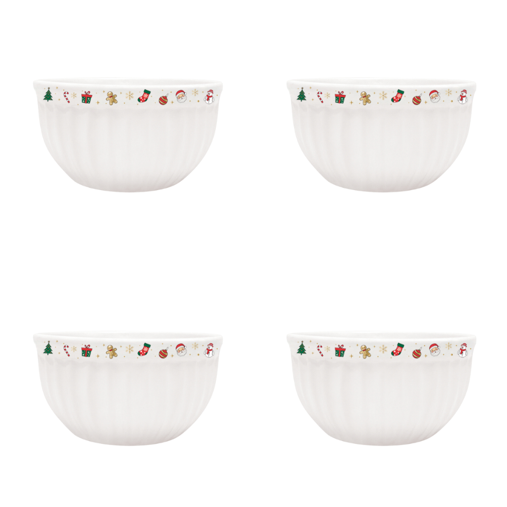 Kit 4 Tigelas Itália Natal Cerâmica 480ml 2° LINHA DEFEITOS Feliz Natal Bowl Cumbuca Sopas Caldos Sobremesas