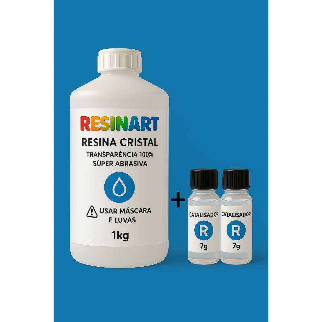 Resina Transparente Cristal 1KG + 2 Catalisadores Ideal para Moldes e Artesanatos