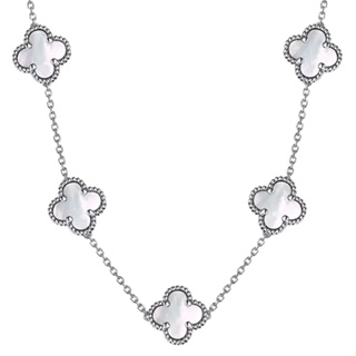 Colar Prateado 5 Trevos Sorte Quatro Folhas Várias Cores Preto Branco Verde Chocker Õnix Aço Inox Unissex 50cm Virginia em Oferta na Shopee