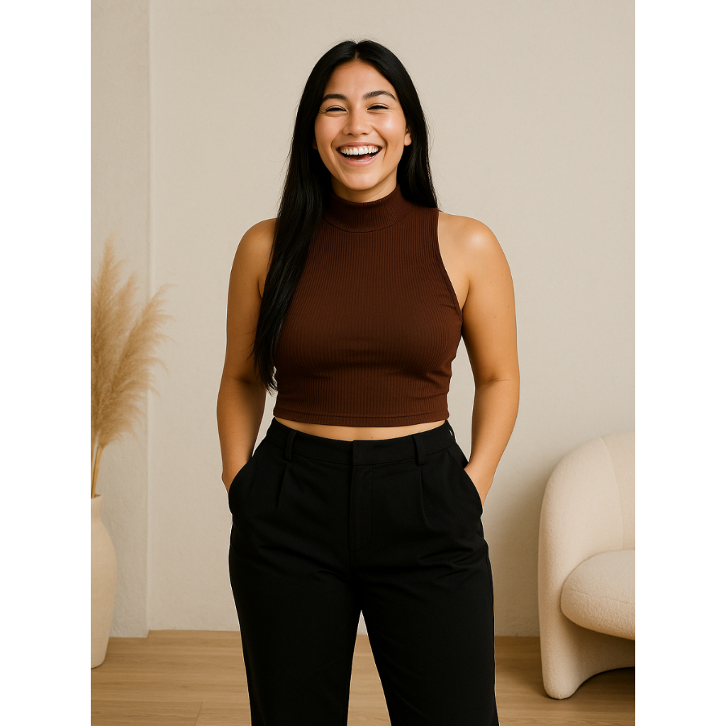 Cropped Gola Alta Canelado Regata Blusa Feminina Blogueirinha Moda Verão Blusinha Feminino Curtinho