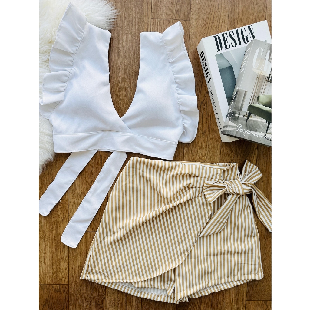 conjunto feminina de cropped alfaiataria com bojo+saia com short com forrado\666\moda feminina em Oferta na Shopee