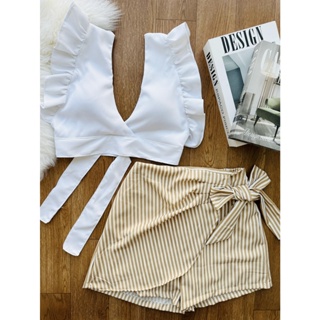 conjunto feminina de cropped alfaiataria com bojo+saia com short com forrado\666\moda feminina em Oferta na Shopee