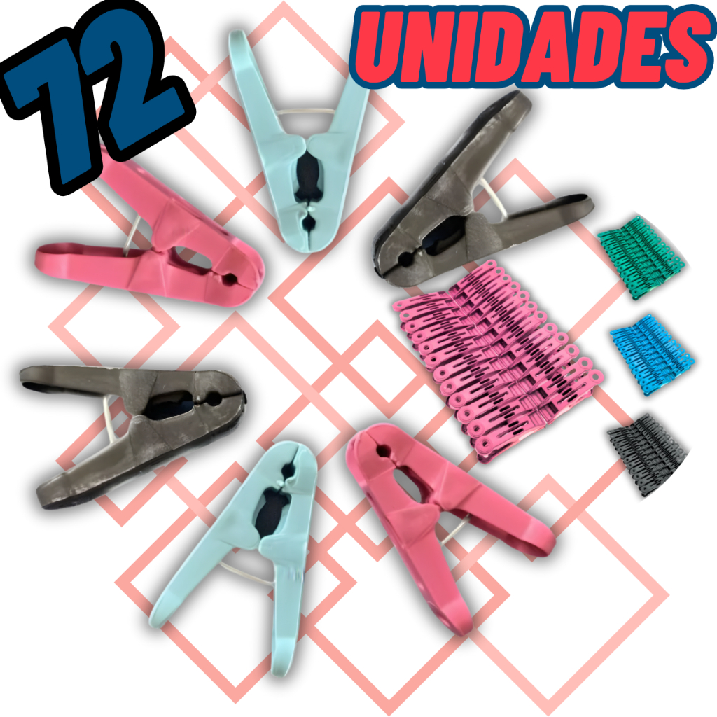 Kit com 72 / 24 / 12 Pregadores de Roupa em Plástico Reforçado - Cores Sortidas