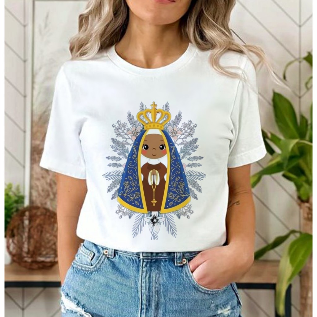 CAMISETA UNISSEX,BLUSA,TSHIRT,cristã,Nossa senhora Aparecida,adulta e infantil, camiseta unissex,moda plus size