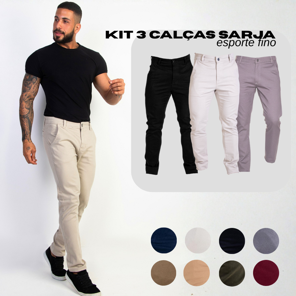 Kit 3 Calca Masculina Sarja Esporte Fino Brim Sport Fino Alfaiataria em Oferta na Shopee