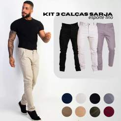 Kit 3 Calca Masculina Sarja Esporte Fino Brim Sport Fino Alfaiataria
