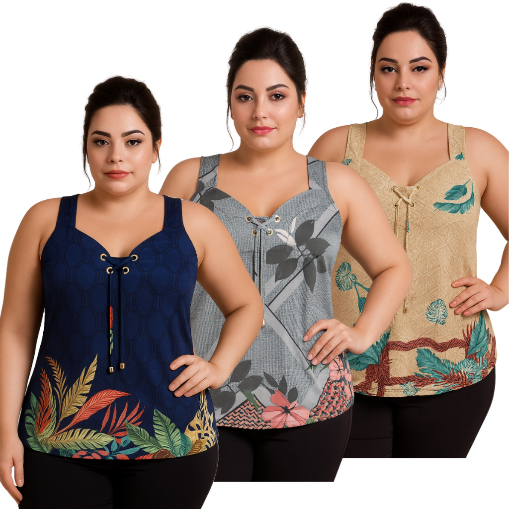 Kit 3 Regata Malha Fria Feminina Estampadas Soltinhas e confortáveis em Oferta na Shopee