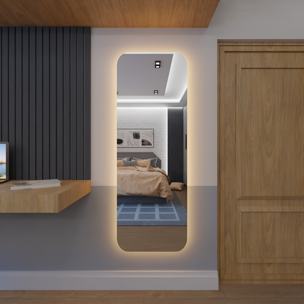 Espelho Corpo Inteiro Retangular Com Led 150cm x 60cm E14 Lançamento Quarto Sala Grande Moderno Luxo