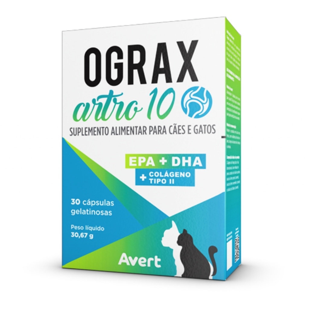 OGRAX® Artro 10 | Avert 30 Capsulas - Suplemento Omega para Cães e Gatos