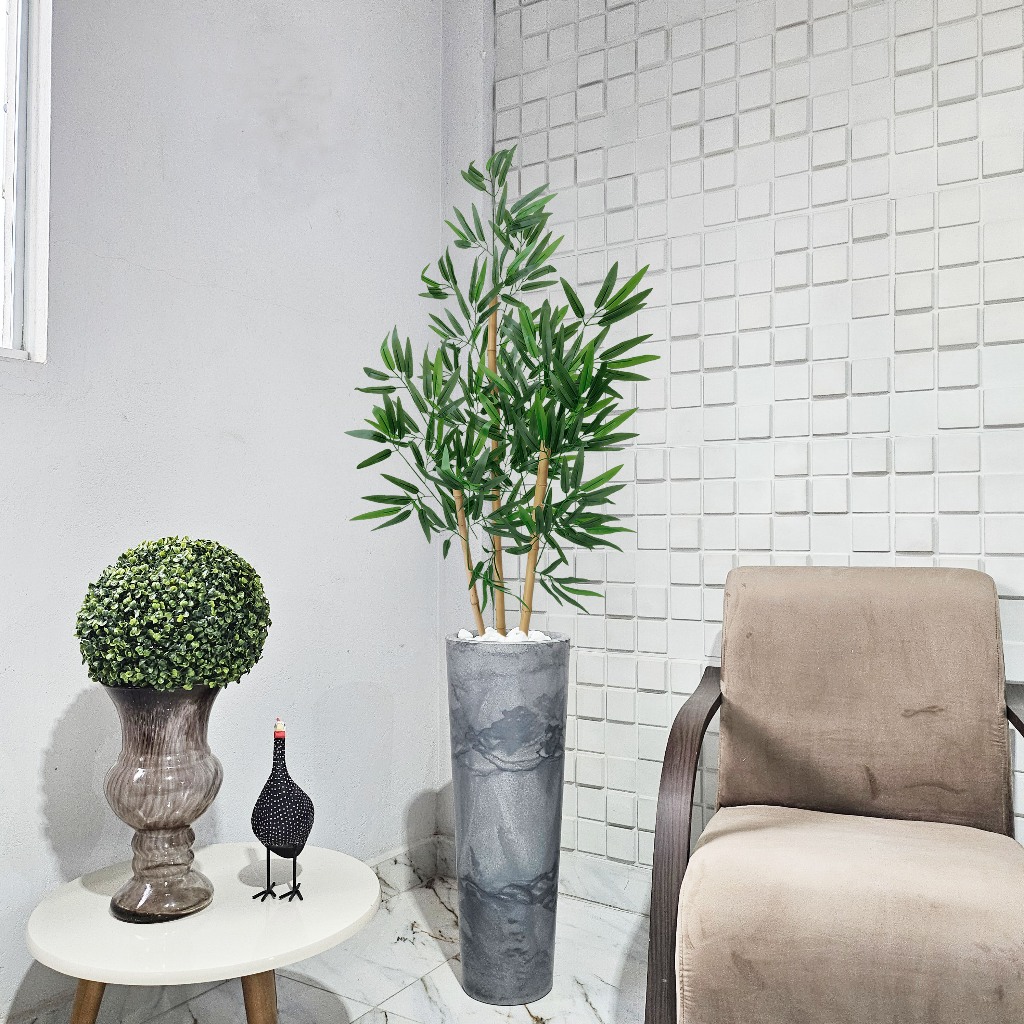 Bambu Artificial 160cm Vaso Grafiato Marmore com Pedra Decoração · foto 2