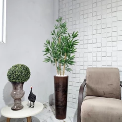 Bambu Artificial 160cm Vaso Grafiato Marmore com Pedra Decoração