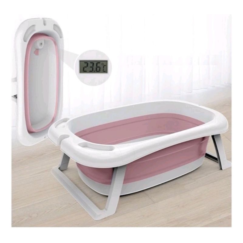 Banheira Bebê Dobrável Infantil Confortável Segura Com Termômetro Portátil Com Almofada De Banho