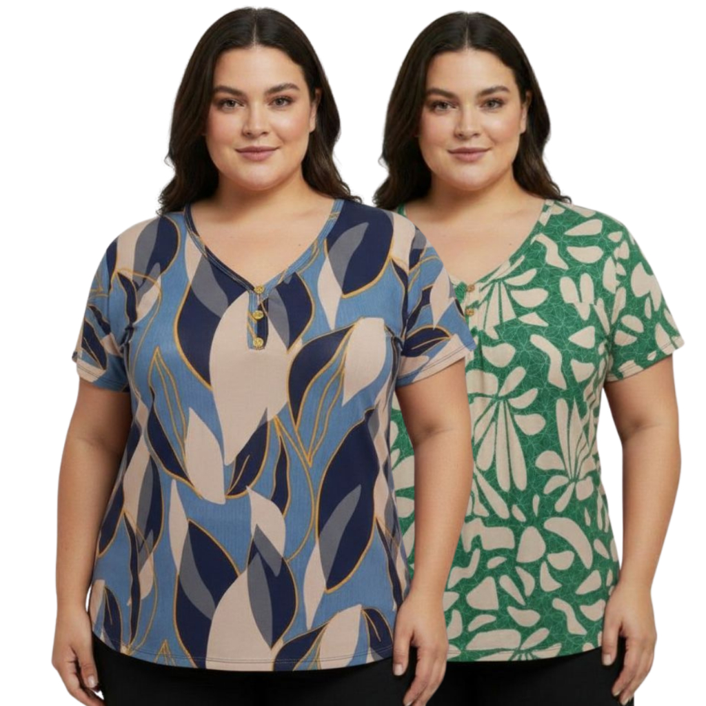 Kit 2 Blusa Feminina Malha Fria Senhoras Plus Estampadas Soltinhas em Oferta na Shopee