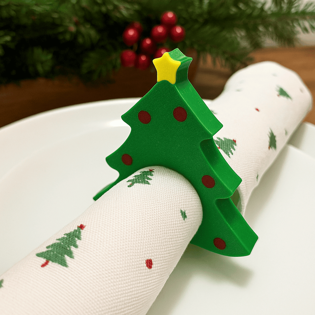 Kit 4 Anéis Argola Jogo Decorativo Arvore Natal  LUX Rigido Luxo Slim Porta Guardanapo de Mesa Posta