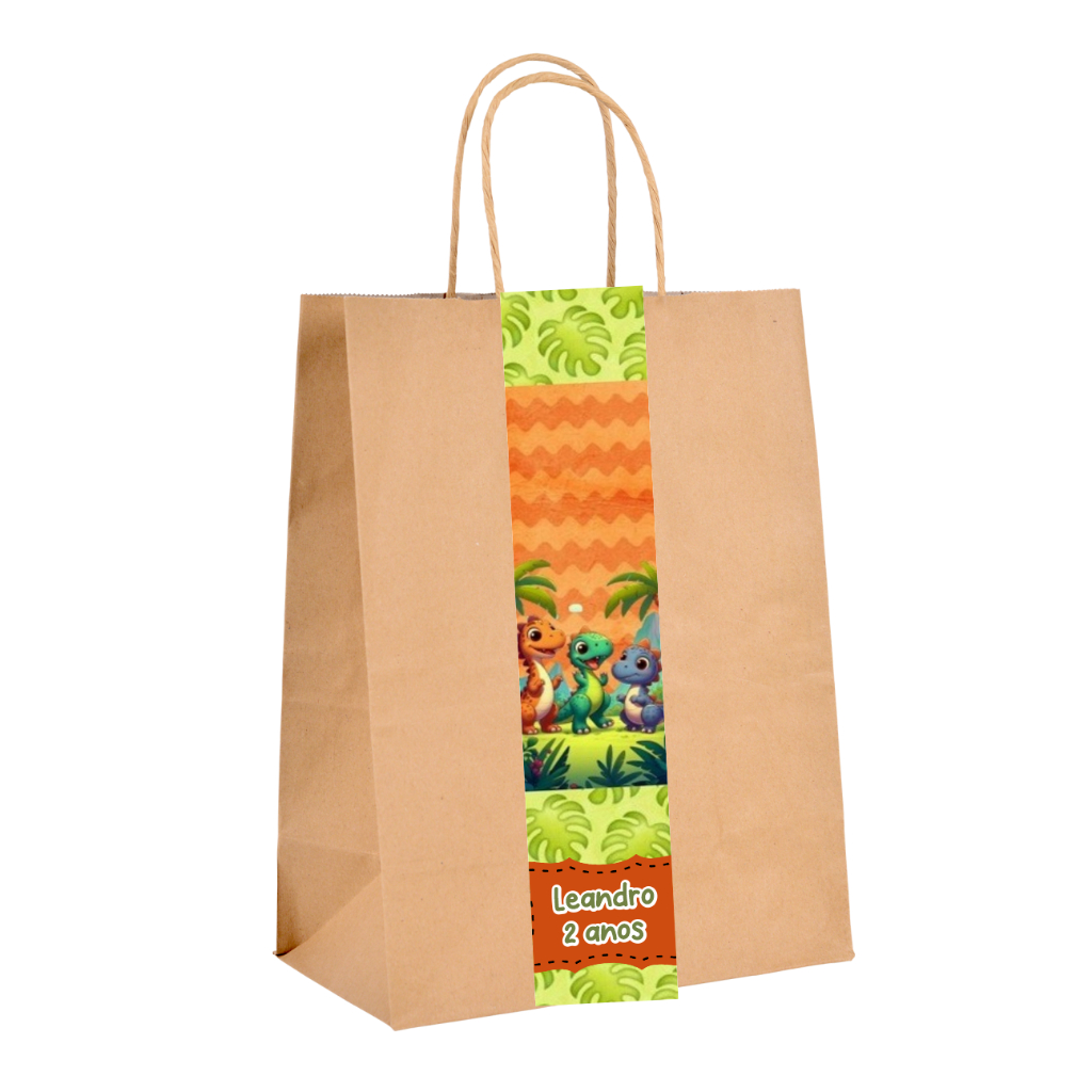 ADESIVO PERSONALIZADO PARA SACOLINHAS KRAFT  LEMBRANCINHAS FESTA DINO DINOSSAURO BABY