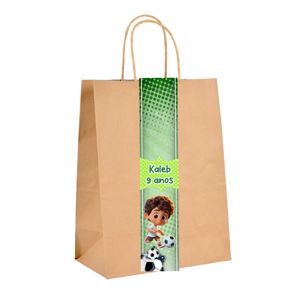 ADESIVO PERSONALIZADO PARA SACOLINHAS KRAFT  LEMBRANCINHAS FESTA FUTEBOL MENINO  MORENO