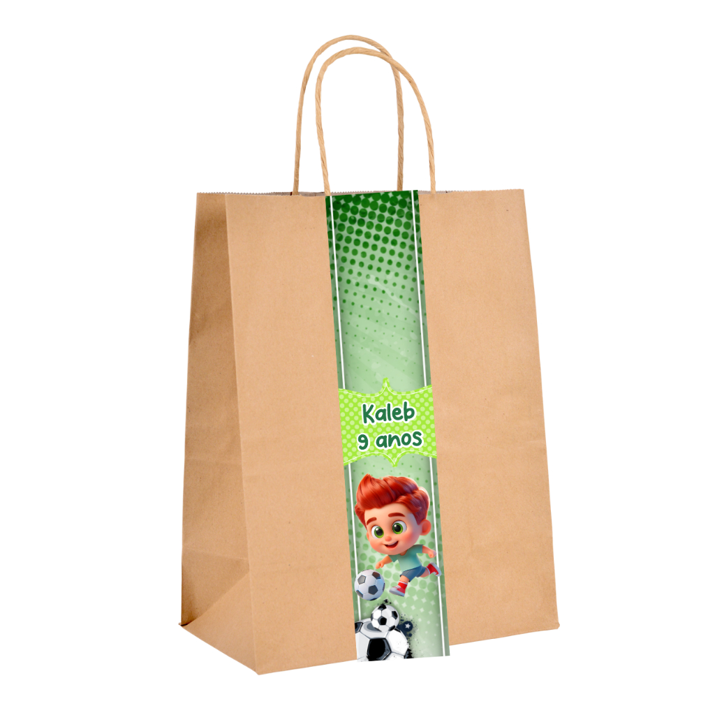 ADESIVO PERSONALIZADO PARA SACOLINHAS KRAFT  LEMBRANCINHAS FESTA FUTEBOL MENINO BOLA