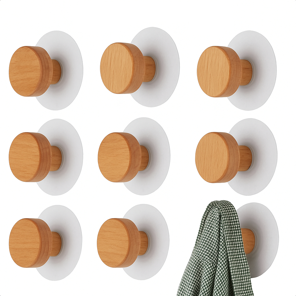 Ganchos de Madeira Cabideiro Adesivo Rústico