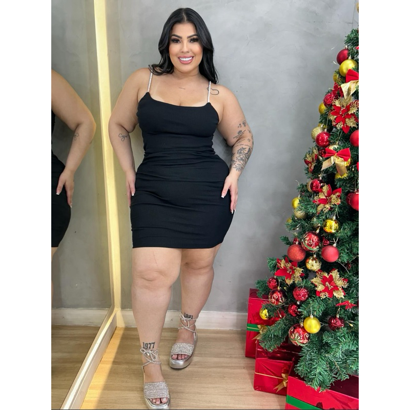 vestido plus size  alça de brilho em Oferta na Shopee