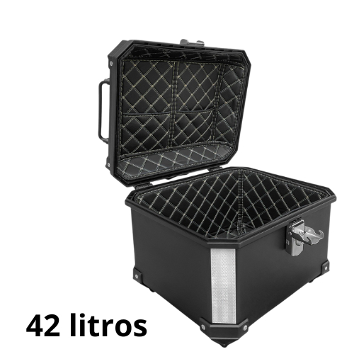 Baú Bauleto Caixa de motoboy Moto universal Traseiro Top Case  42L – Preto, com GLA Com Forro Encosto e Base