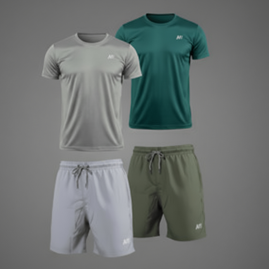 Kit 4 Peças Conjunto Masculino Roupa para Academia Camisetas Manga Raglan Dry Fit e Shorts Conforto