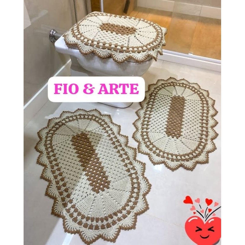 Jogo de tapetes de banheiro de croche 3 pecas