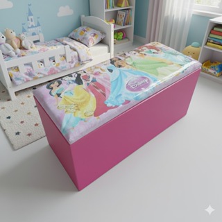 Puff Baú Princesas Infantil 90x45x45cm Organizador Decorativo Guarda Brinquedos Quarto Menina em Oferta na Shopee