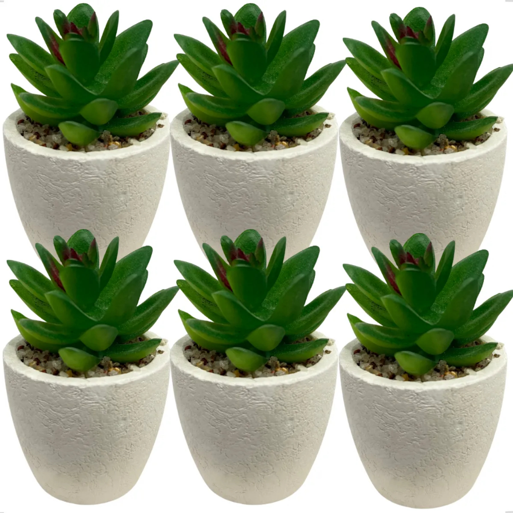 Kit 6 Vasinhos de Porcelana com Suculentas Artificiais