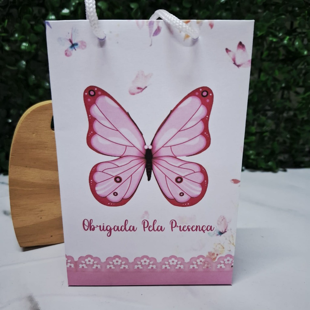 Sacolinha Sacola Personalizada para Festa Jardim das Borboletas Rosa - Sacolinha Surpresa OPÇÃO PEGUE E MONTE ou MONTADA