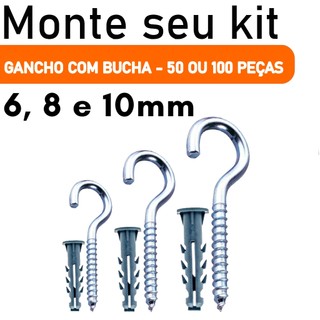 KIT GANCHO COM BUCHA ZINCADO PAREDE ESCOLHA A QUANTIDADE