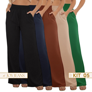 Kit 5 Calça Pantalona Feminina Cintura Alta Com Bolso Funcional Duna em Oferta na Shopee