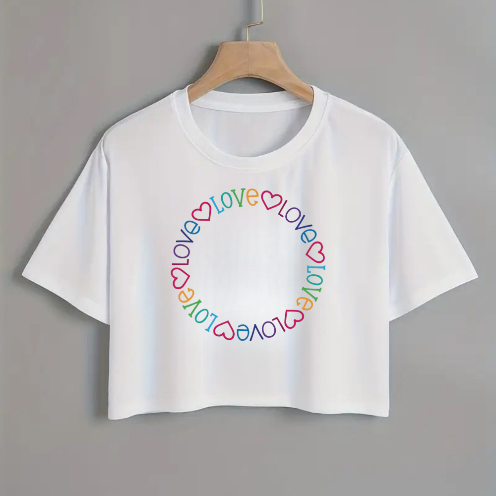 Cropped Oversized Feminino Estampa Colorida LOVE Moda Streetwear Confortável e Fashion