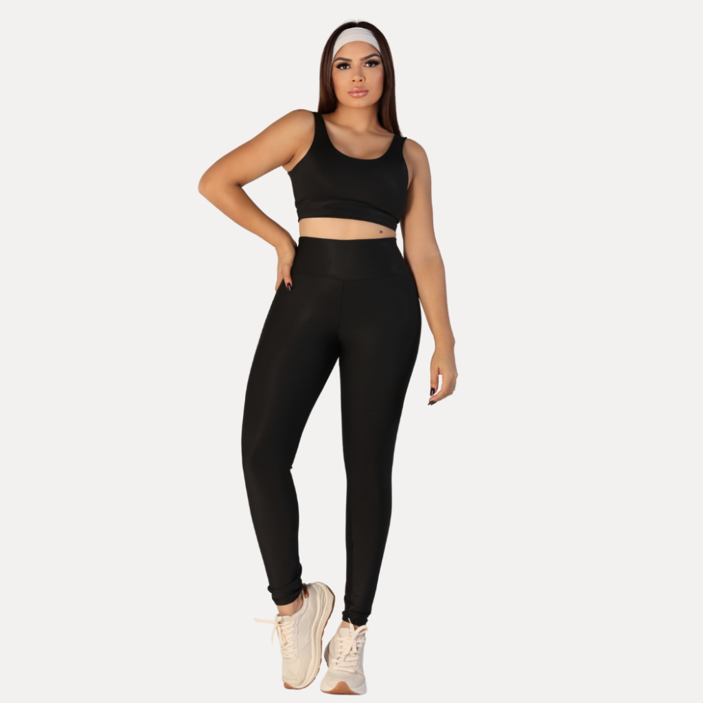 Conjunto Calça Legging e Top Academia Treino Feminino Fitness Zero Transparencia em Oferta na Shopee