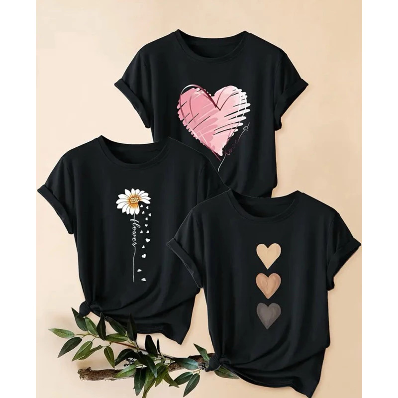 Kit 3 Blusas Femininas Estampadas Delicada Estilosa Lançamento Algodão