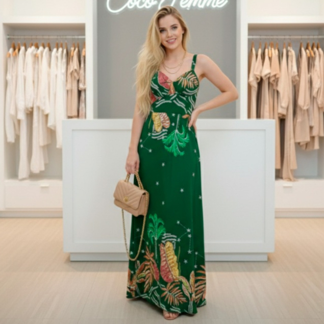 Vestido Longo Feminino Estampado Duna Premium Lastex Costas Busto Torcido P ao GG Festa Praia Viagem Elegante em Oferta na Shopee