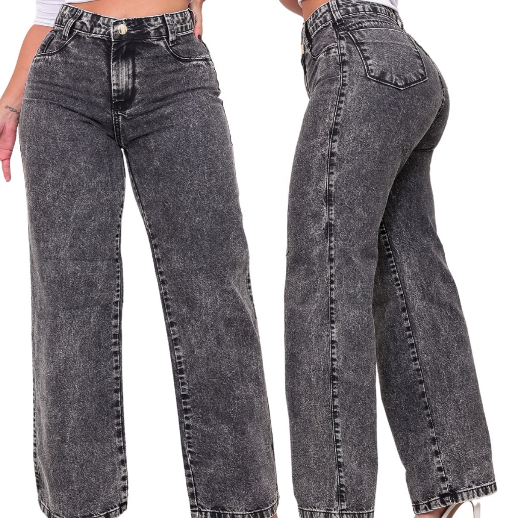 CALÇA WID LEG PRETA GRAFITE JEANS 100% SEM LAYCRA PRETO ESTONADO CALÇA DE SHOPPING CALÇA PANTALONA JEANS PREMIUM MODATOP em Oferta na Shopee