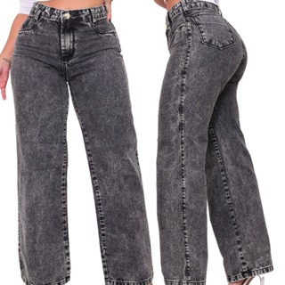 CALÇA WID LEG PRETA GRAFITE JEANS 100% SEM LAYCRA PRETO ESTONADO CALÇA DE SHOPPING CALÇA PANTALONA JEANS PREMIUM MODATOP em Oferta na Shopee