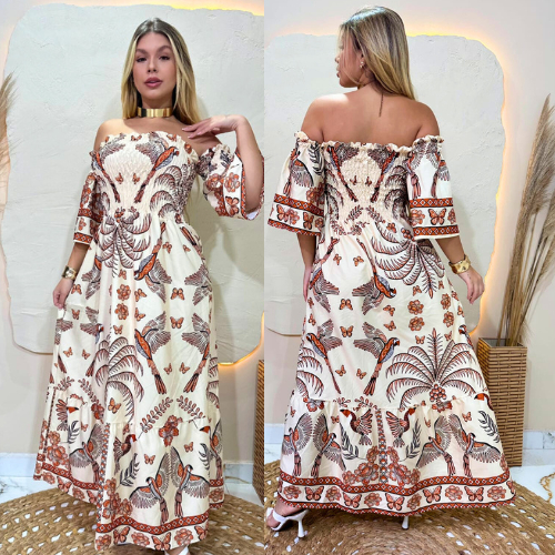 Vestido Longo Feminino Ciganinha Adulto Rodado Soltinho Floral Fresquinho Verão Estampado Lastex  Florido dress