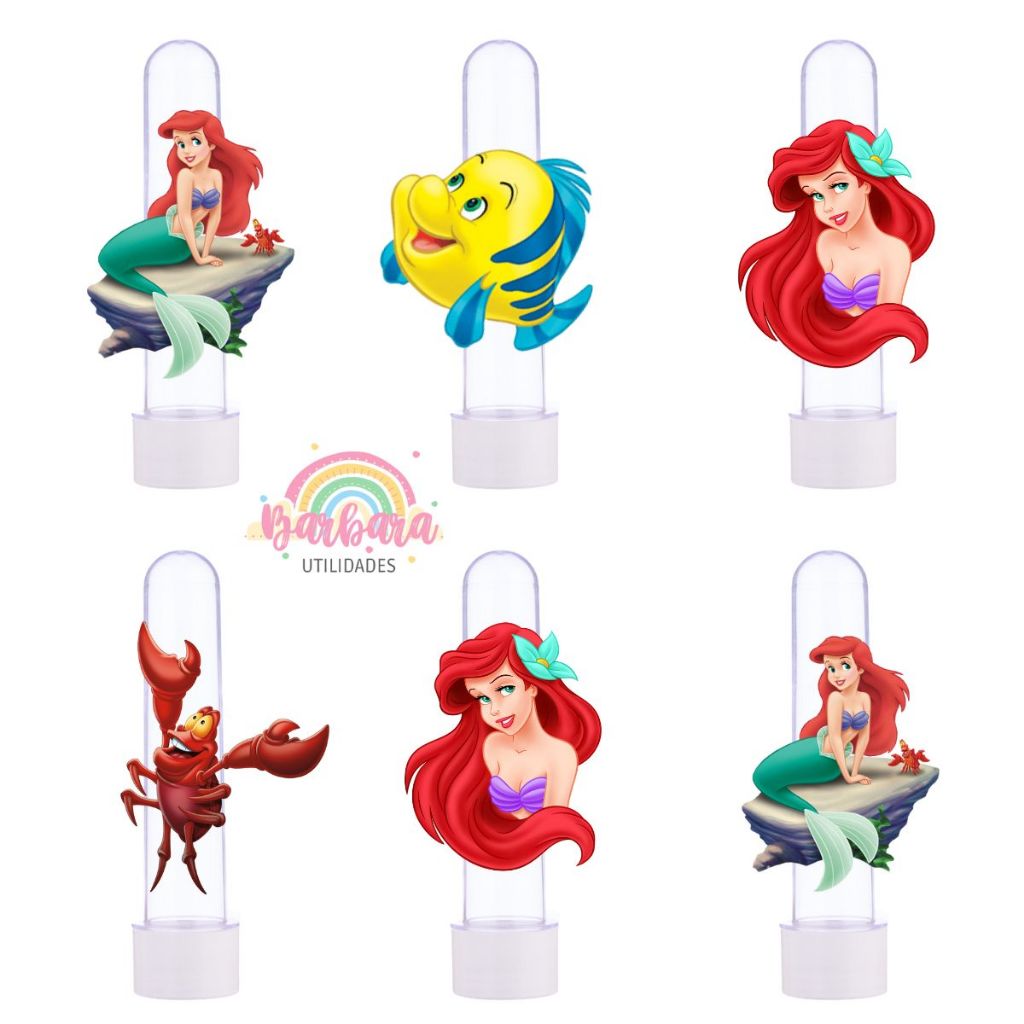 20 Tubetes + Apliques 3D Personalizado Lembrancinha Pequena Sereia Ariel em Oferta na Shopee