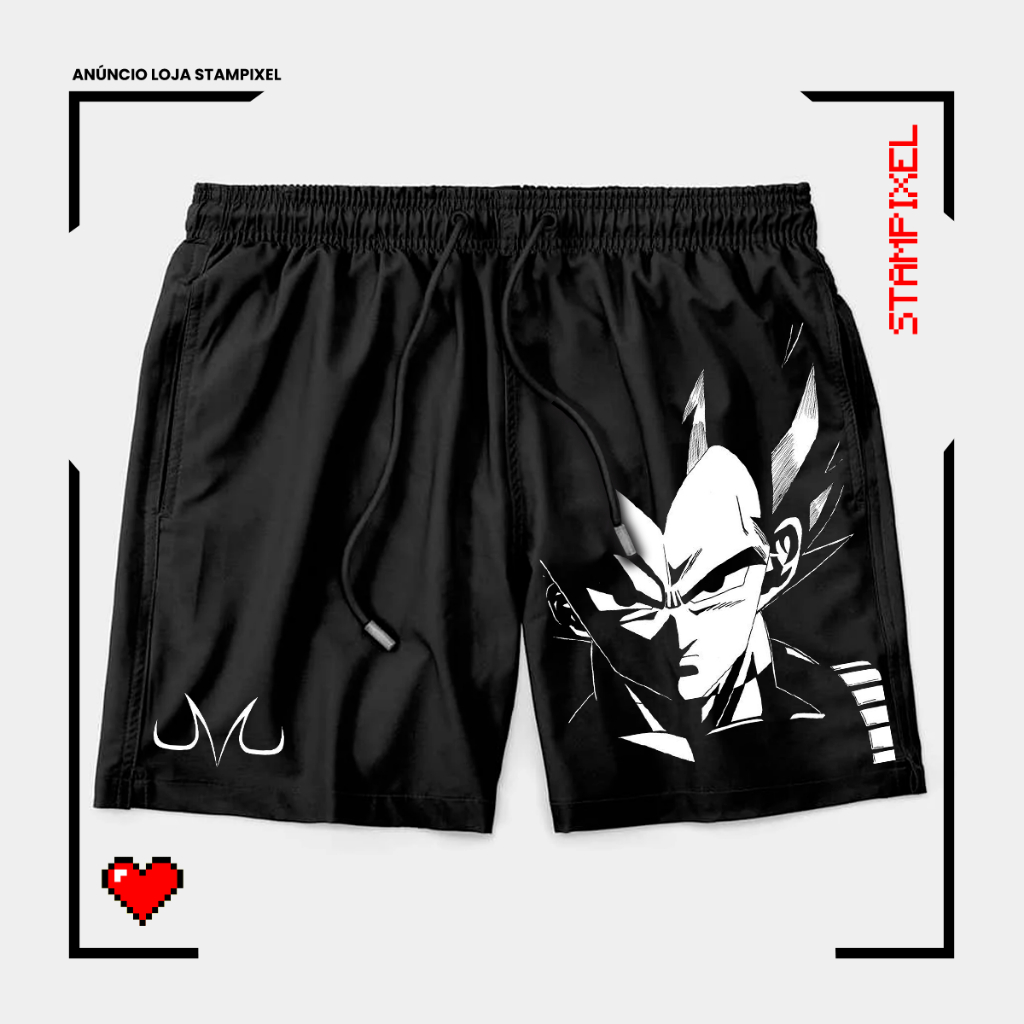 Bermuda Tactel Dragon Ball Vegeta Short De Anime Confortável Com Elastano Ideal Lazer Treino Esportes Praia