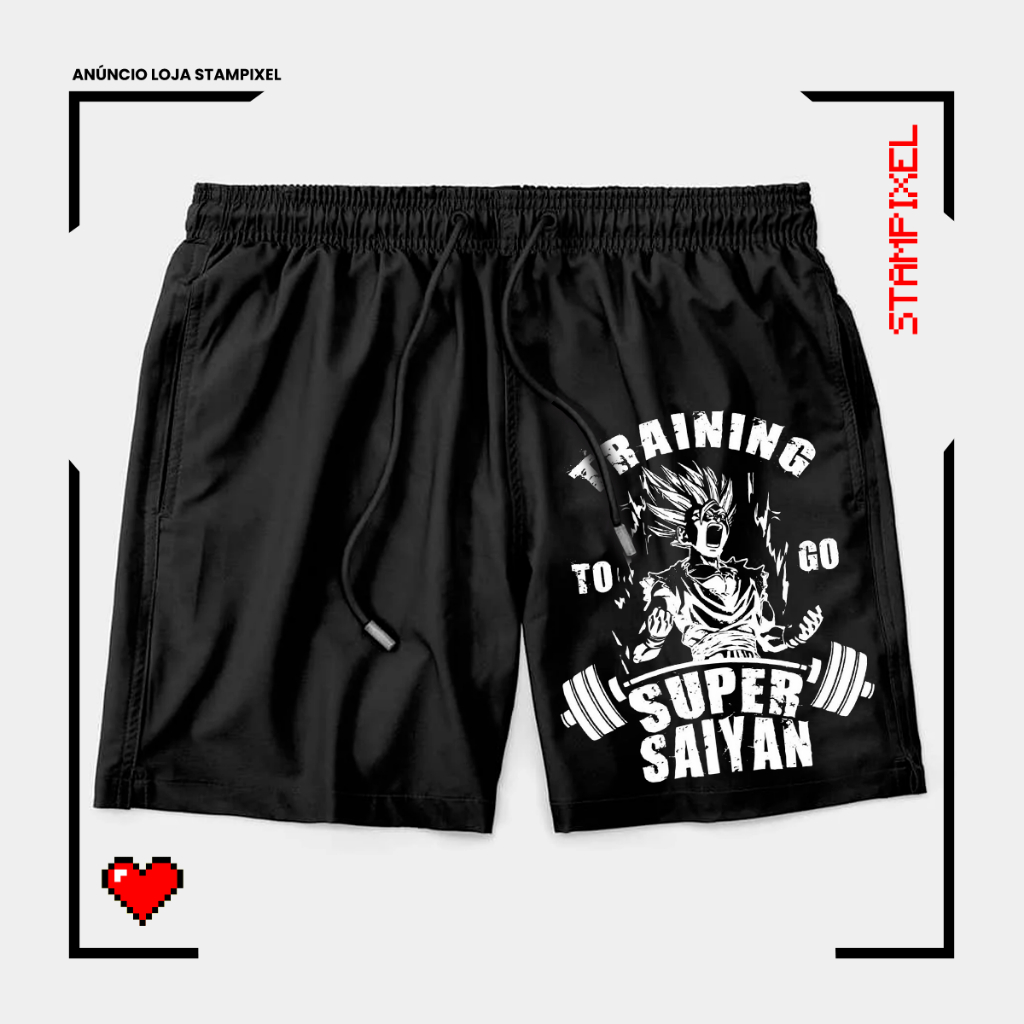 Bermuda Tactel Dragon Ball Goku Treining Super Saiyajin Short Confortável Com Elastano Ideal Lazer Treino Esportes Praia