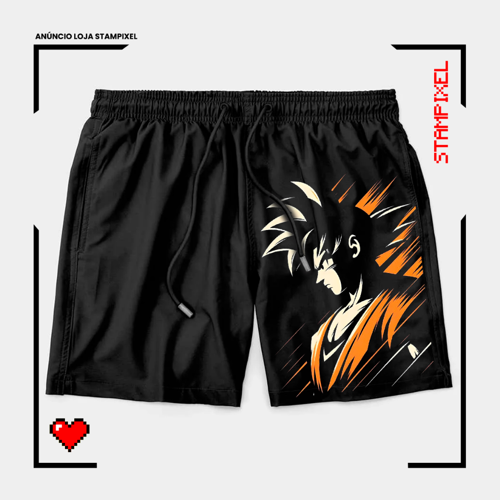 Bermuda Tactel Dragon Ball Goku Kakarotto Short De Anime Confortável Com Elastano Ideal Lazer Treino Esportes Praia