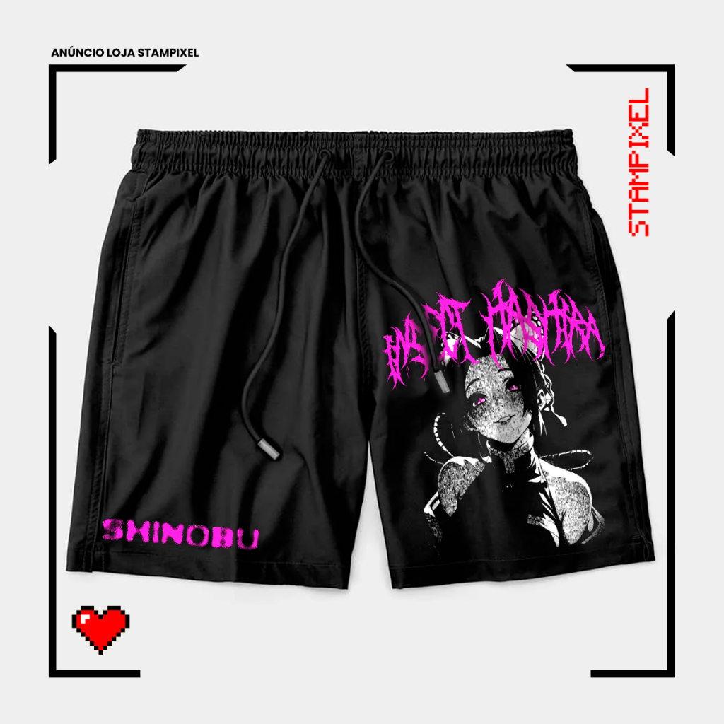 Bermuda Tactel Shinobu Kocho Demon Slayer Short De Anime Geek Confortável Com Elastano Ideal Lazer Treino Esportes Praia