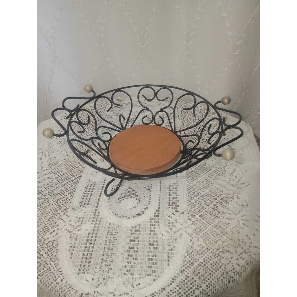 Fruteira de Mesa Gourmet Feito em Ferro e Madeira Artesanal Rústica Premium de Alta Durabilidade