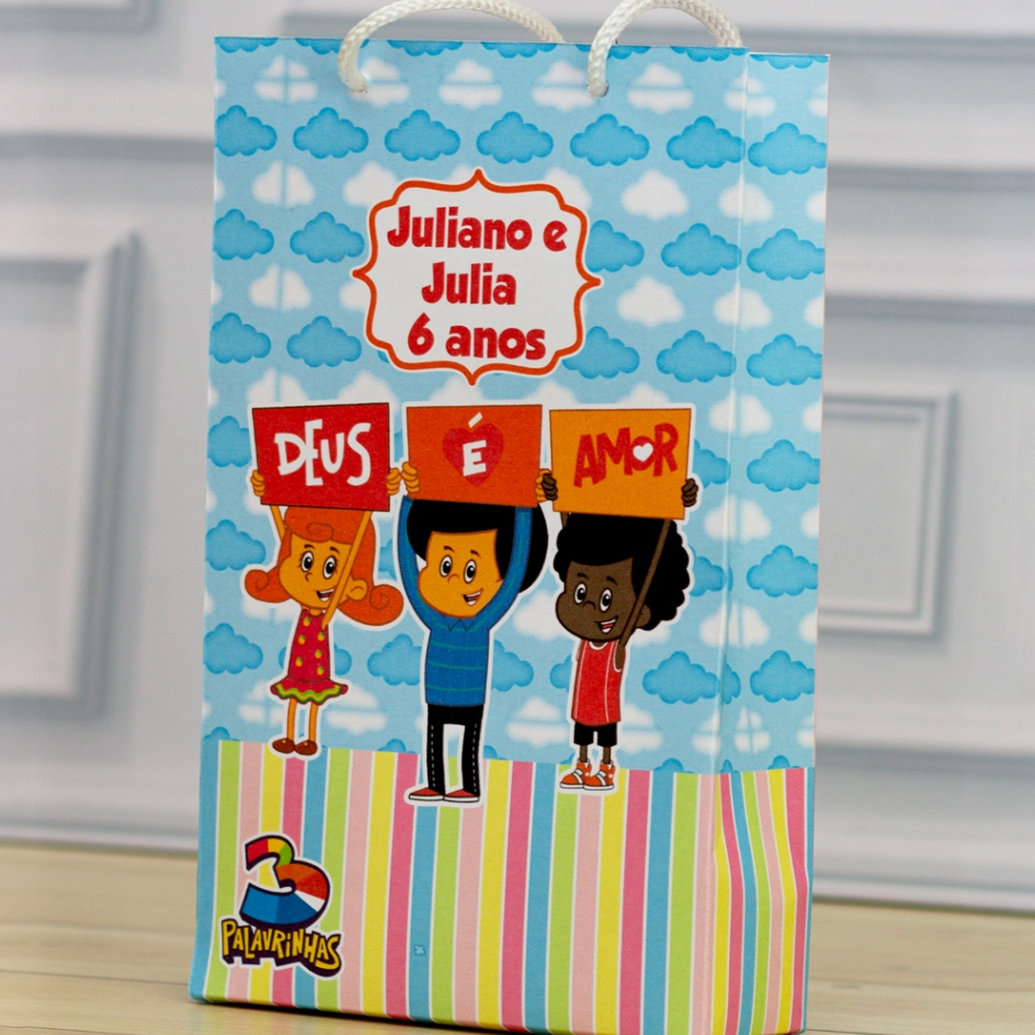 MINI Sacolinha Surpresa Personalizada 3 PALAVRINHAS  - Lembrancinha Personalizada Festa Infantil Pegue e Monte