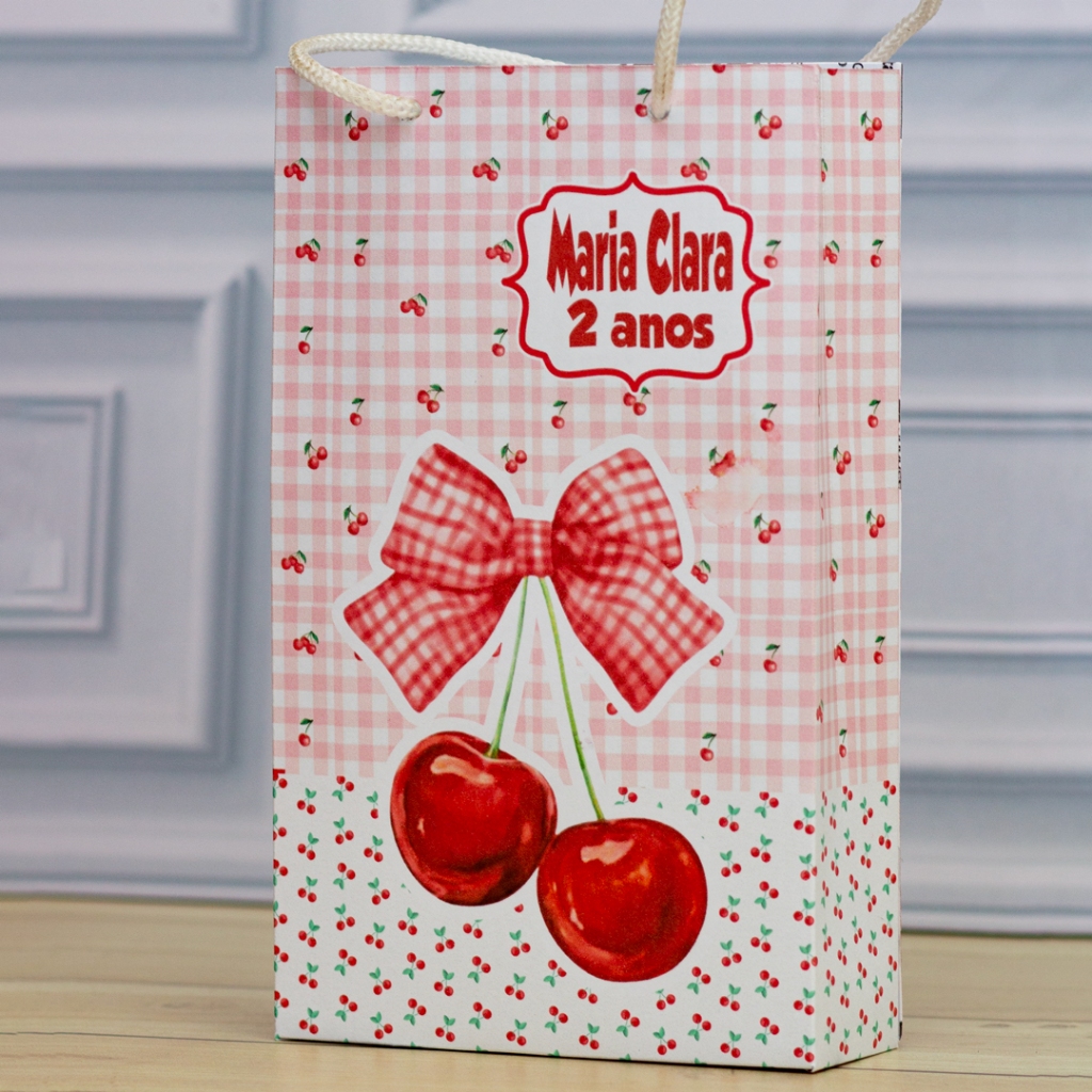 MINI Sacolinha Surpresa Personalizada Cerejinha Cereja  - Lembrancinha Personalizada Festa Infantil Pegue e Monte
