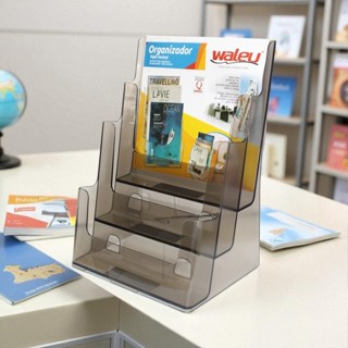 Organizador expositor porta Papeis e Documentos tres compartimentos Triplo Vertical cristal ou fume em Oferta na Shopee