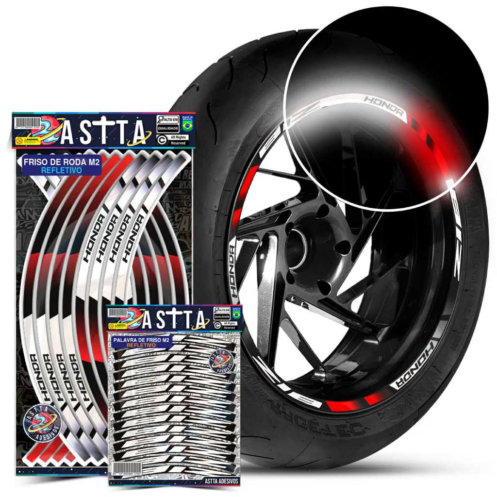 Friso Honda Biz Kit 2 Rodas Adesivo Filete Vermelho Refletivo