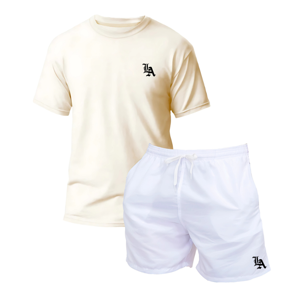 Kit Camiseta + Short Tactel Masculino Academia Corrida Praia Moda Esportiva Moderna e Estilosa