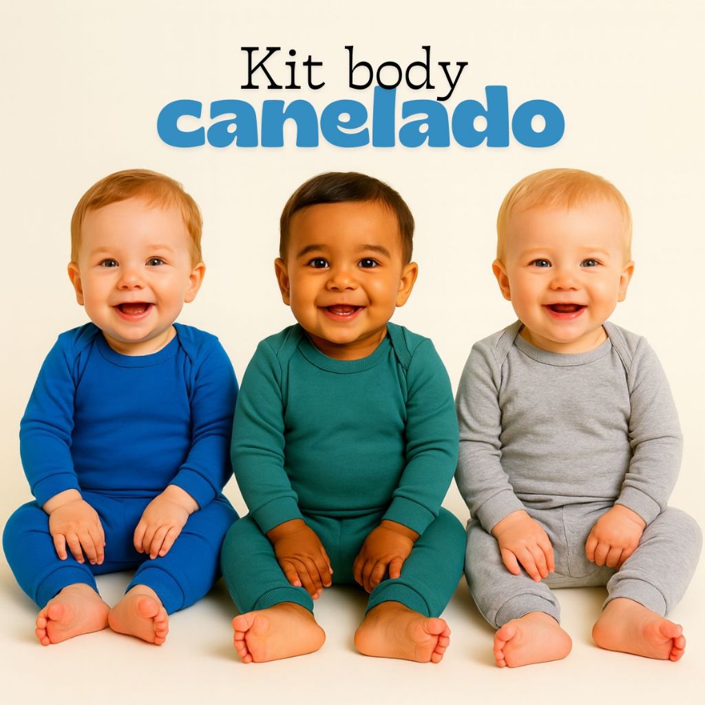 Kit com 4 ou 6 Peças Body Bebê Menino CANELADO Body Longo e Calças Mijão Menino